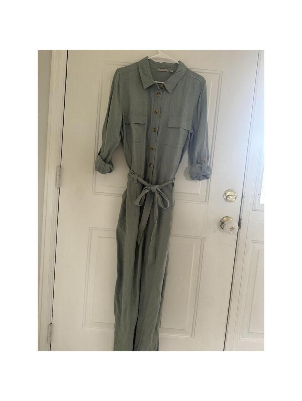 Soft Surroundings Sage Linen Jumpsuit Size 16 Belted